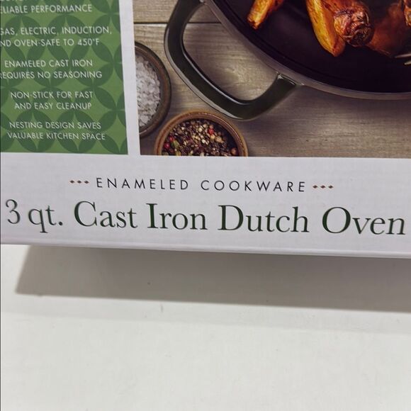 Parini 3 Qt Cast Iron Dutch Oven Green Black Enameled Nonstick Durable Cookware - Picture 6 of 15